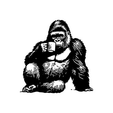 gorilla with coffee