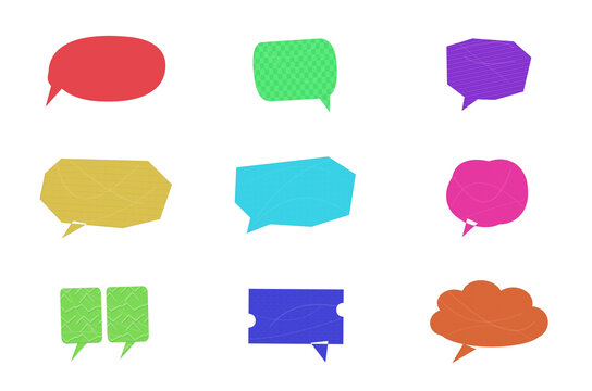 Set of colorful hand-drawn speech bubbles and thought clouds for communication design with communication