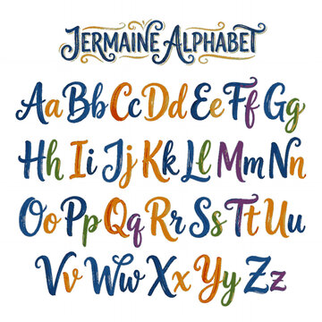 Jermaine artistic script alphabet with colorful lettering