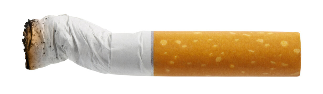 Used cigarette butt, isolated on transparent cutout background
