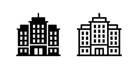 Obraz premium Modern multi-story building icon set, solid and outline vector illustration on white background