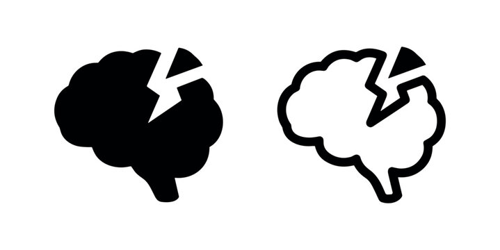 Cracked brain icon, symbolizing mental health issues, stress, or a broken mind.