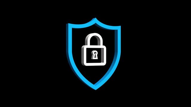 3d shield security icons with padlock animation video. Shield security icons with lock animation. Protection verification vector illustration.