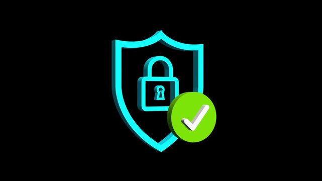 3d shield security icons with padlock and check mark icons in outline and filled style. Shield security icons with padlock and check mark. Protection verification vector illustration.