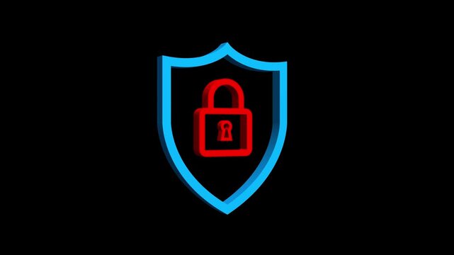 3d shield security icons with padlock animation video. Shield security icons with lock animation. Protection verification vector illustration.
