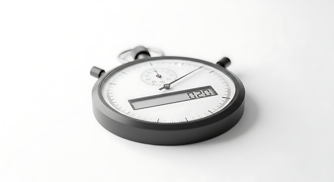 Black stopwatch showing time on white background with stopwatch