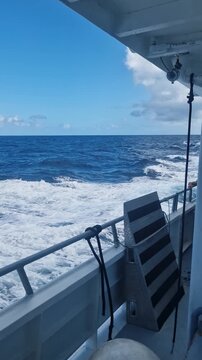 Vertical View of Ferry Boat Sailing in Caribbean Sea Between St. Maarten and Saint Barthelemy Islands