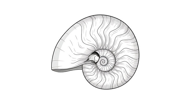 Ammonite fossil shell illustration. Hand drawn sketch of a prehistoric marine mollusk.