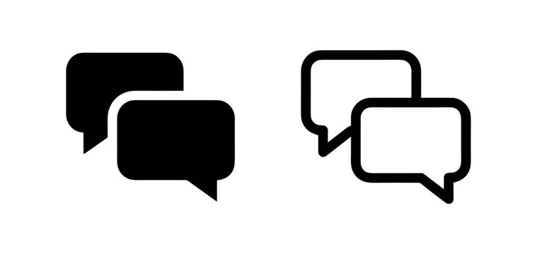 Chat bubble icons for conversation and communication in solid and line styles for messaging apps