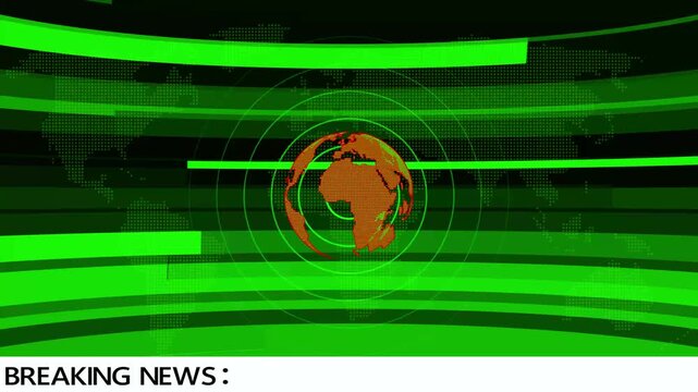 
Breaking News Template intro for TV broadcast news show program, technological or business news article. News room. Realistic studio for recording  green icon 4k video. 
