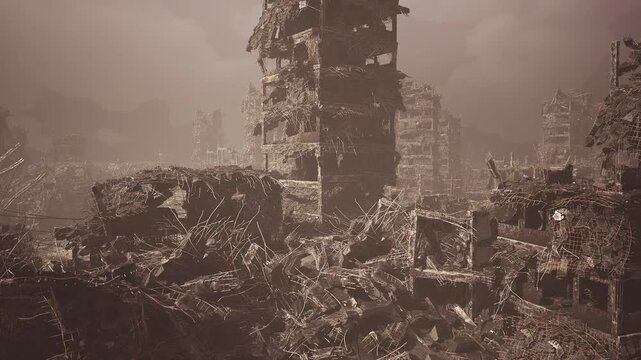 Vertical ruin entangled by wild vines, narrow column rising above tangled debris, soft backlight reveals layered textures and green growth.