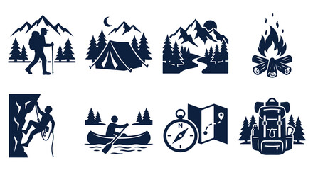 Obraz premium Outdoor Adventure Icons Hiking Camping And Wilderness Exploration