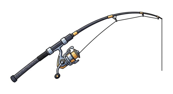 Modern spinning fishing pole vector for outdoor recreation