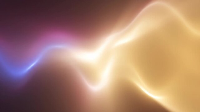 Abstract flowing energy waves of purple blue and golden yellow light swirling in dark space with soft glowing motion blur and cinematic ethereal cosmic atmosphere