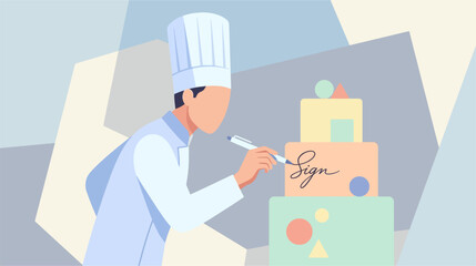 Slats personalizados para cozinha com sua foto Elegant vector calligraphy inscription of the phrase Pastry Chef in a decorative script font isolated on white background for bakery branding and culinary design projects.
