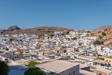 Obraz premium The panoramic view of Lindos on Rhodes.