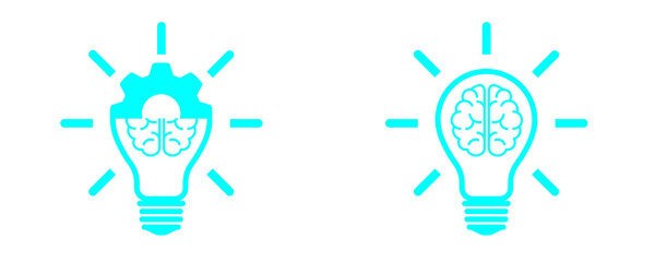 Aqua Knowledge Brain and Settings Icon Set Isolated on Transparent Background PNG Vector Symbols © House of Designs