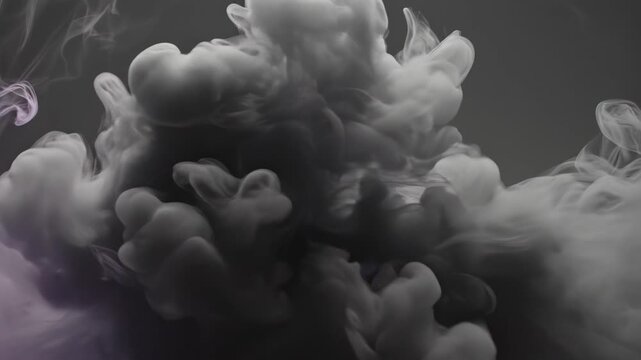 Abstract swirling grey and white smoke plumes moving dynamically in dark space with cinematic lighting and soft ethereal textures creating a mysterious atmospheric background