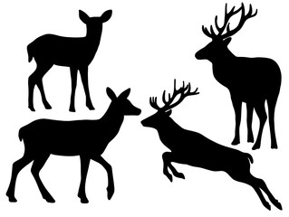 Deer Silhouette Collection with Stag and Doe Vector Set. Black Deer Silhouette Bundle with Standing and Running Deer. Wild Deer and Antlered Stag Silhouette Clipart Collection.  © rahayu