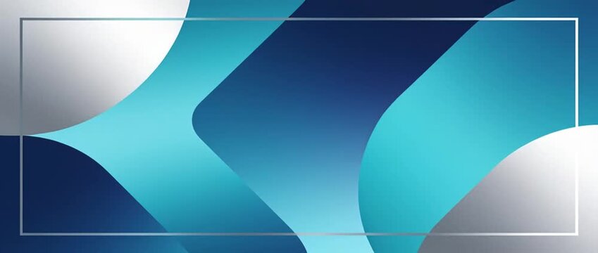 Abstract geometric background, looping seamless blue gradient pattern with curved shape, blue and cyan wave shape, white circle, white frame, modern template for banner, wallpaper, SEO friendly
