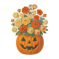 Obraz premium PNG Floral pumpkin bouquet illustration