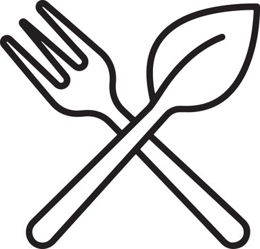 Minimalist vegan food icon with crossed fork and leaf spoon, organic restaurant logo vector, healthy dining and vegetarian meal symbol