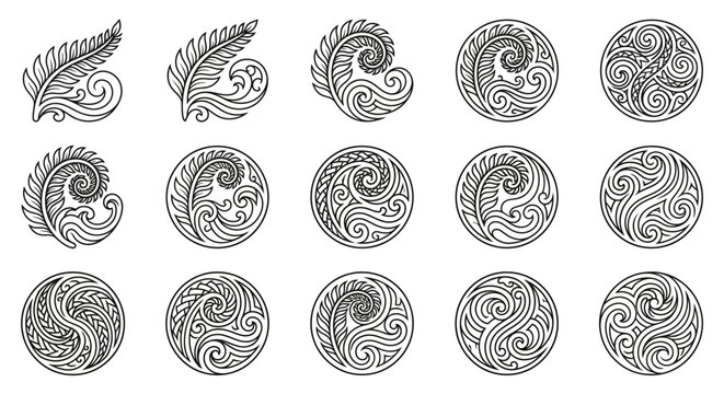 Delicate fern koru and curved tribal motifs.