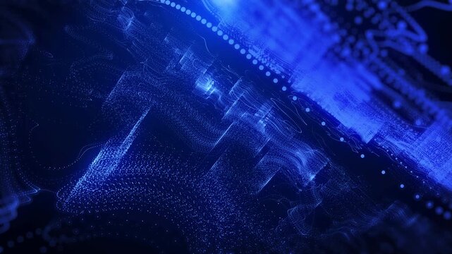 Technology futuristic geology flight digital data with telemetry terrain 3D wireframe. Depth of field blur topographic map exploration 4K video