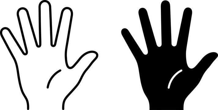 Set of human hand icons featuring both outline and solid black silhouette style graphic designs