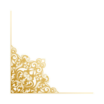 Gold vintage-style Baroque corner motif gold frame element.