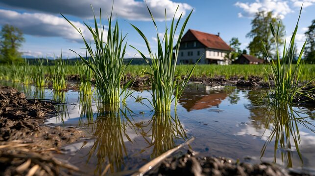 Naturnahes Feuchtgebiet mit Schilf in einer Schweizer Agrarlandschaft