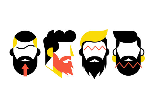 silhouette, graphic, male, avatar, collection, face, head, illustration, man, modern, portrait, set, barber, beard, character, creative, design, fashion, hipster, icon, minimalist, style, symbol, tren