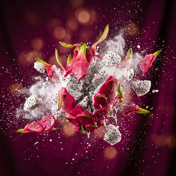 Mid air exploding dragon fruit 