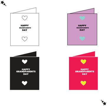 A set of Happy Grandparents Day greeting cards featuring typography and heart symbols in various color designs.