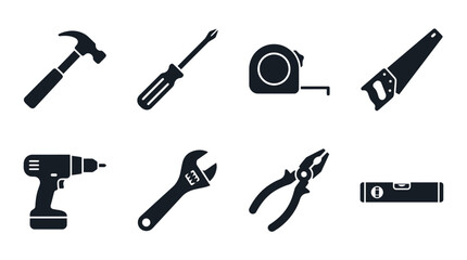 Naklejka premium Essential Construction and Repair Tools Icon Set for Home Improvement and DIY Projects and Professional Work