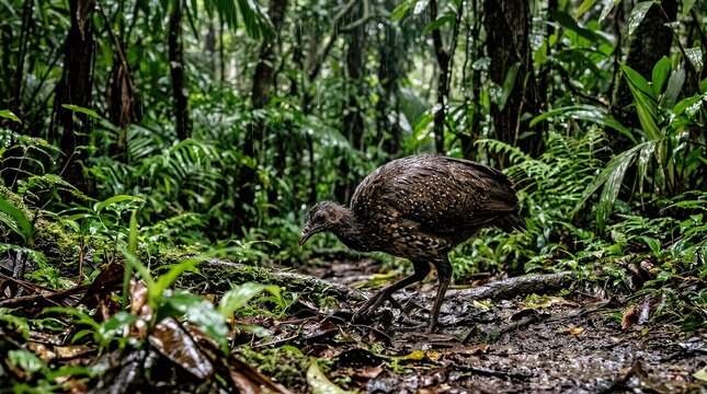 Vibrant Nicobar Megapode Striding Through Lush Tropical Rainforest Canopy With Dappled Sunlight.jpg