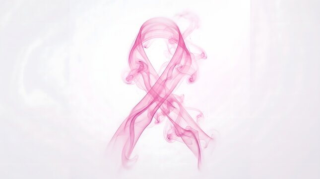 A pink ribbon formed by flowing liquid smoke isolated on a clean white background for cancer awareness concepts