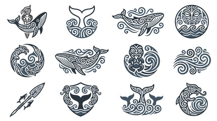 Tribal marine life and whale symbol collection. © jack