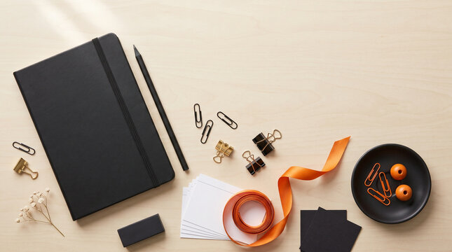Halloween Background. Craft Workspace with Autumn Supplies