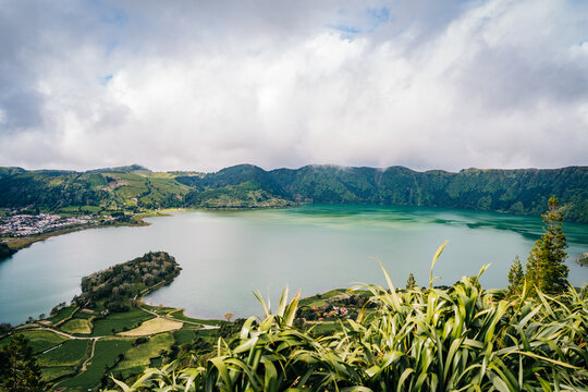 Scenic vista over the Sete Cidades crater lake