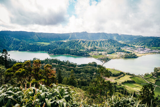 Scenic view of Sete Cidades crater lakes