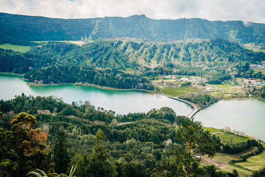 Stunning aerial view of Sete Cidades lakes in the Azores