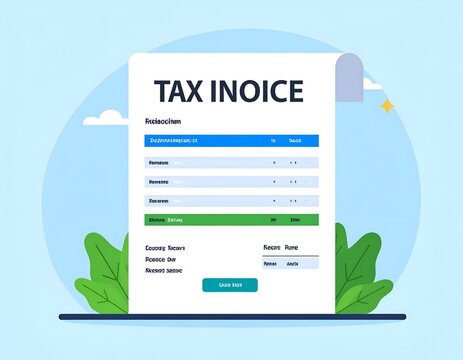 Digital Tax Invoice Document Illustration on Blue Background