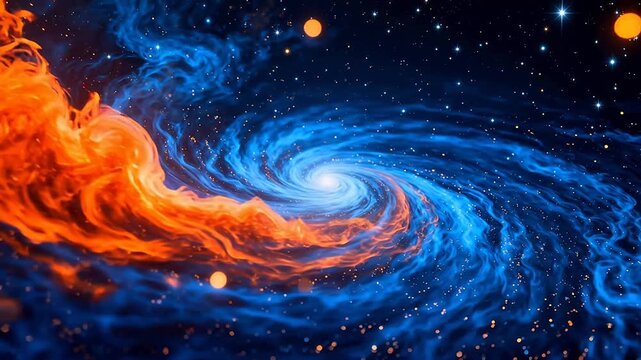 Galaxy with swirling orange and blue nebula
