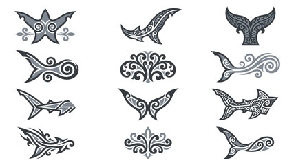 Tribal whale fluke and marine tail symbols. © jack