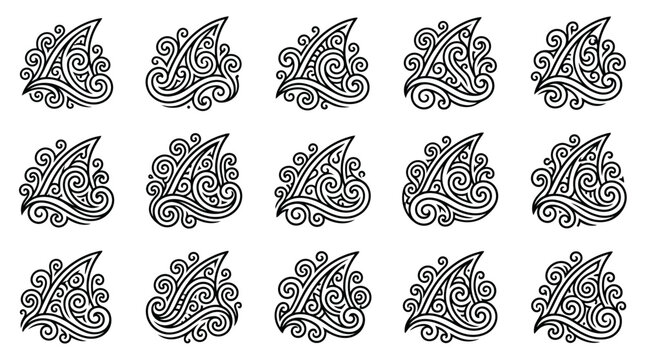 Tribal shark fin collection with swirl patterns