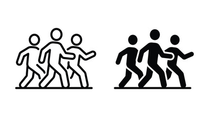Obraz premium People walking in a row icon set with outline and solid variations representing movement and group movement together lifestyle direction navigation interface isolated