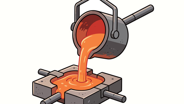 Cartoon Molten Orange Liquid Being Poured Into Metal Mold