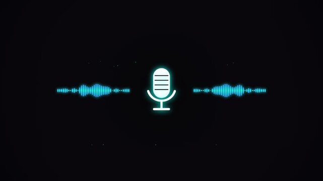 Animated microphone icon with audio sound waves visualization voice recording