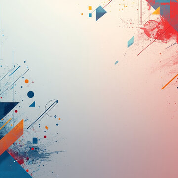 Abstract Geometric Background with Colorful Triangles and Splatter Elements 